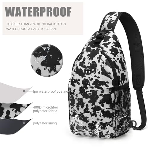 Pritent Crossbody Bags for Women Men Trendy Sling Bag Backpack Casual Chest Bag with Convertible Shoulder Strap - color: Cowprint, size: Large