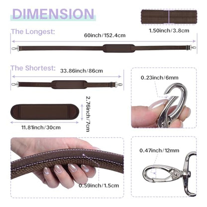 60 Inch Shoulder Strap with Removable Ultra-Thick Pad，Adjustable Buckles and Metal Hooks - color: Browm