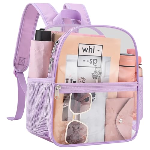Clear Backpack for Stadium Events, 12x12x6 Small Clear Plastic bag with Reinforced Straps for Game Security Festival Concert - color: Light Purple
