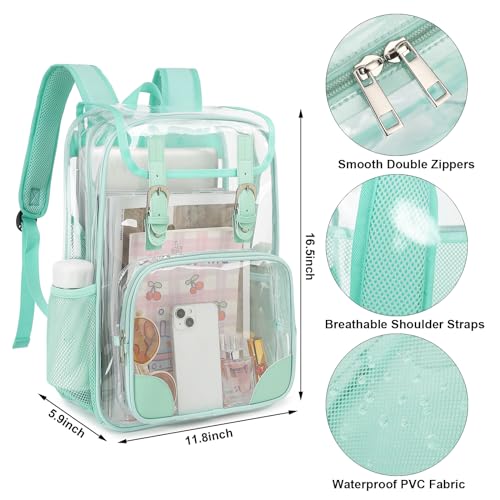 Fuyicat Clear Backpack Heavy Duty PVC Transparent Girls Kids School Backpacks Stadium Approved See Through College Bookbag for Women (Green), Large - color: Green