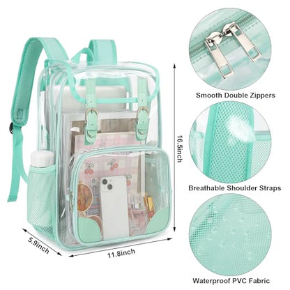 Fuyicat Clear Backpack Heavy Duty PVC Transparent Girls Kids School Backpacks Stadium Approved See Through College Bookbag for Women (Green), Large - color: Green