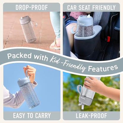 Bentgo Kids Water Bottle - Leak-Proof, Durable Tritan, BPA-Free 15 oz. Cup for Kids/Toddlers Ages 3+, Bite & Sip Spout, Carrying Handle, & Dishwasher Safe for School (Glitter Edition - Silver) - color: Glitter Edition - Silver
