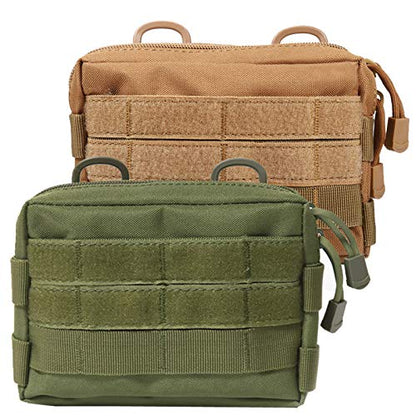 MOLLE Pouches - 2 Pack Tactical Compact Water-Resistant Utility Gadget Gear EDC Pouch - color: Green and Tan