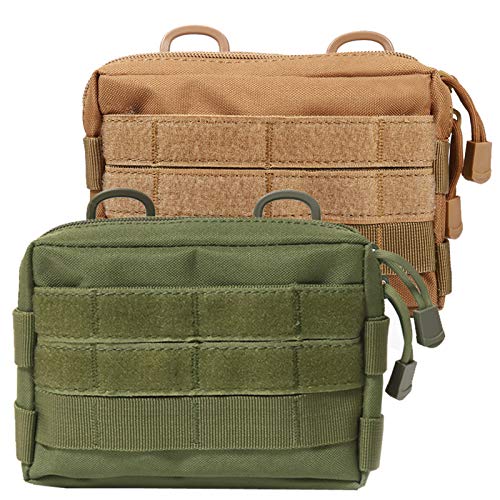 MOLLE Pouches - 2 Pack Tactical Compact Water-Resistant Utility Gadget Gear EDC Pouch - color: Green and Tan