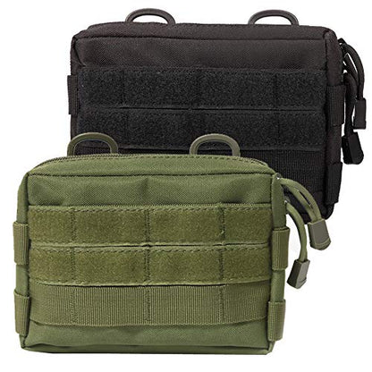 MOLLE Pouches - 2 Pack Tactical Compact Water-Resistant Utility Gadget Gear EDC Pouch - color: Black and Green