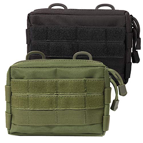 MOLLE Pouches - 2 Pack Tactical Compact Water-Resistant Utility Gadget Gear EDC Pouch - color: Black and Green
