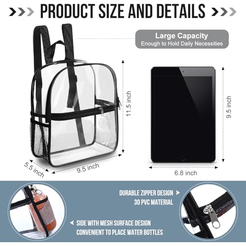 Sweetude 6 Pcs Clear Backpack bulk 11.4 x 9.5 x 5.1 Inch Bag Stadium Approved Plastic Transparent Backpack with 2 Water Holders (Multicolor) - color: Multicolor