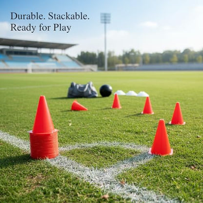 Red PE Plastic Agility Cones for Sports Training, Stackable Field Markers for Soccer and Basketball Drills - size: 5.91 x 5.91 x 11.81"