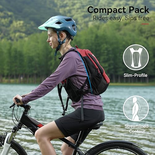 MARCHWAY Lightweight Hydration Backpack with Vest Style Straps & 2.5L TPU Water Bladder, Versatile Sleek Multi-Pocket Pack for Hiking, Cycling, Running, Backpacking, Travel - color: Red