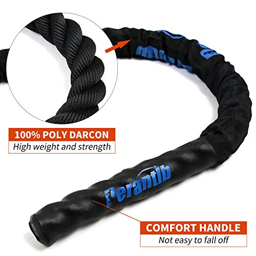 Perantlb Battle Rope With Wear-Resistant Nylon Protective Sleeve - Heavy Battle Rope for Strength Training, Home Fitness Exercise - Anchor Strap Kit Included - style: 2" x 30 ft Length