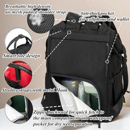 Diaper Bag Backpack for Dad and Mom with USB Charging Port Stroller Straps and Insulated Pocket,army military Travel Nappy Backpack for Daddy/Mommy (Black) - color: Black