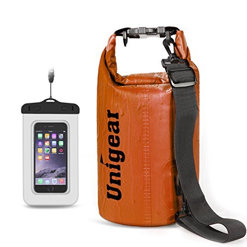 Unigear Dry Bag Waterproof, 2L/5L/10L/20L/30L/40L Floating and Lightweight Bags for Kayaking, Boating, Fishing, Swimming and Camping with Waterproof Phone Case - color: Orange, size: 2L