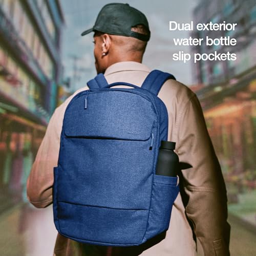 Incase Crosstown Backpack – 20L Everyday Laptop Backpack for Work, Travel – 16" Faux Fur MacBook Sleeve, External Front Pocket, Water Bottle Pockets, Travel Pass Through - Navy - color: Navy