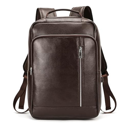 LUUFAN Genuine Leather Backpack Men Casual Daypack 15.6 Inch Laptop Rucksack Business Travel Outdoor Shoulder Bag with Trolley Sleeve (Coffee) - color: 8028-coffee