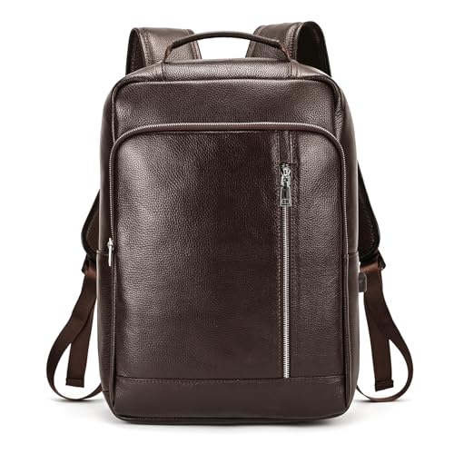 LUUFAN Genuine Leather Backpack Men Casual Daypack 15.6 Inch Laptop Rucksack Business Travel Outdoor Shoulder Bag with Trolley Sleeve (Coffee) - color: 8028-coffee