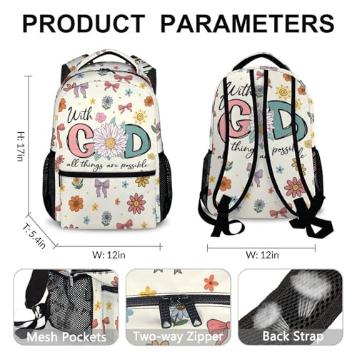 Girls Backpack Christian Backpacks for School Travel Casual, Large Capacity Book Bag for Kindergarten Elementary Middle Students - color: Beige