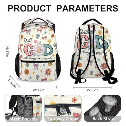 Girls Backpack Christian Backpacks for School Travel Casual, Large Capacity Book Bag for Kindergarten Elementary Middle Students - color: Beige
