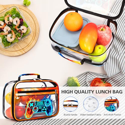 DIGOBAY 3PCS Cool Luminous Clear Backpack for Boys Kids, Gamer Clear Bookbag for School, See Through PVC Transparent Backpacks with Lunch Bag Pencil Case, Backpack Heavy Duty for School Stadium - color: Red-blue Flame