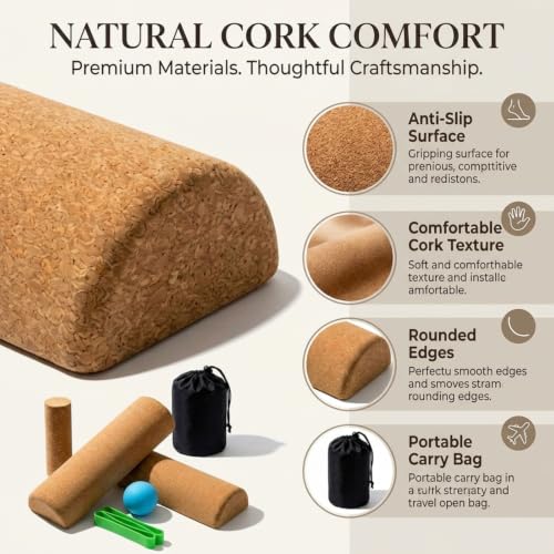 Soulchen Cork Balance Board – Natural Cork Anti‑Slip Balance Trainer for Foot & Ankle Strength, Improve Stability, Mobility & Core Training | Yoga, Pilates, Physical Therapy, Rehab Exercise Board