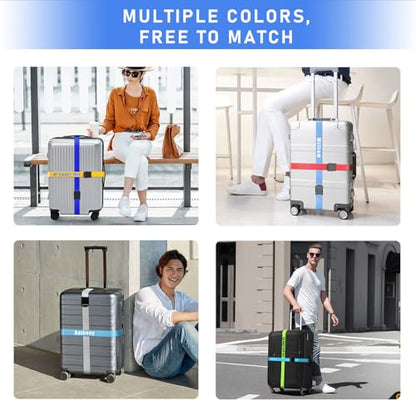 Personalised Luggage Straps for Suitcases, 4 Pieces - Custom Luggage Strap with Embroidery Text, Thickened Luggage Belt with Quick Release Buckle, Travel Suitcase Straps, Adjustable Travel Bag Strap - color: 4 Pieces