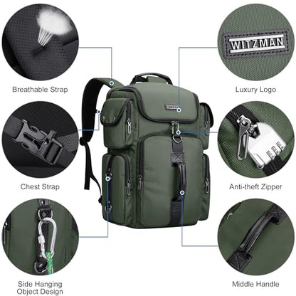 WITZMAN Travel Backpack for Men Carry-on Laptop Backpack Fit 16 Inch Airline Approved for Traveling,Casual,Commuting(B744 Army Green) - color: Army Green