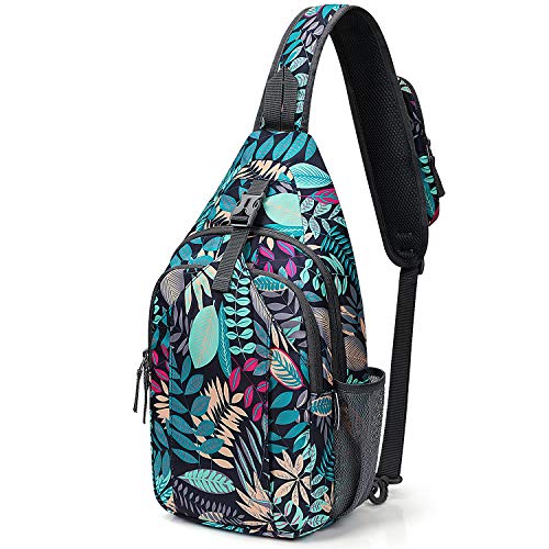 G4Free Sling Bag for Men and Women, RFID Blocking Crossbody Bag, Lightweight Sling Backpack for Travel, Hiking, Walking and Daily Use - color: Maple Leaf Blue
