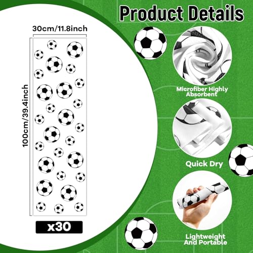 30Pcs Soccer Ball Cooling Towels for Neck and Face 40 x 12 Inch Sports Team Gifts Workout Ice Towel for Gym Sweat Microfiber Breathable Chilly Bulk Neck Wraps for Athletes Camping Travel Outdoor - style: Soccer