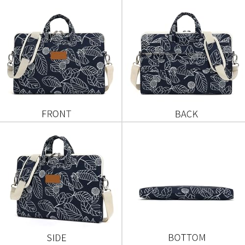 canvaslife Patten Waterproof Laptop Shoulder Messenger Bag Case Sleeve for 14 Inch 15 Inch Laptop Briefcase 15.6 Inch (Blue leaves) - color: Blue Leaves
