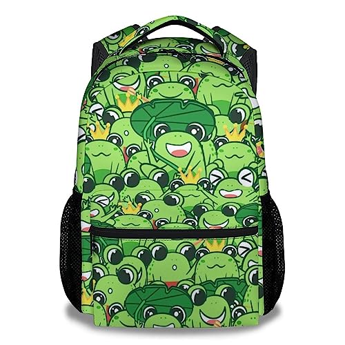 Mercuryelf Frog Backpack for Girls Boys, 16 Inch Green Backpacks for School Travel, Cute Lightweight Bookbag for Kids - color: Frog-3