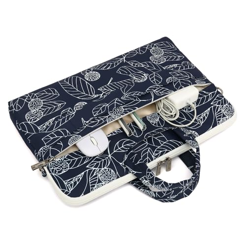 canvaslife Patten Waterproof Laptop Shoulder Messenger Bag Case Sleeve for 14 Inch 15 Inch Laptop Briefcase 15.6 Inch (Blue leaves) - color: Blue Leaves
