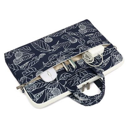 canvaslife Patten Waterproof Laptop Shoulder Messenger Bag Case Sleeve for 14 Inch 15 Inch Laptop Briefcase 15.6 Inch (Blue leaves) - color: Blue Leaves