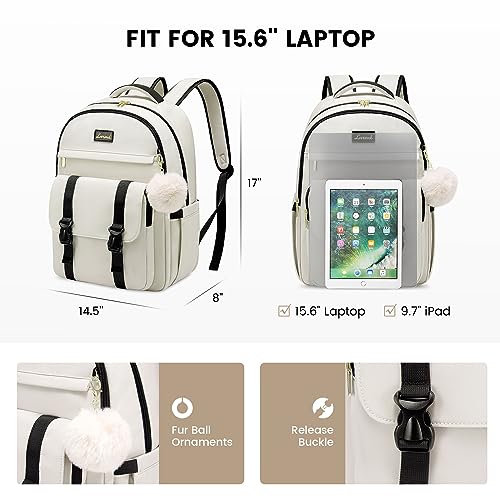 LOVEVOOK School Backpack for Teen Girls, Student Backpack Purse for 14-16 Teenage, Cute Kid Bookbag, Back to School Backpacks Fit 15.6 Inch Laptop, Large College Travel Bag, Beige-Black - color: Beige-black