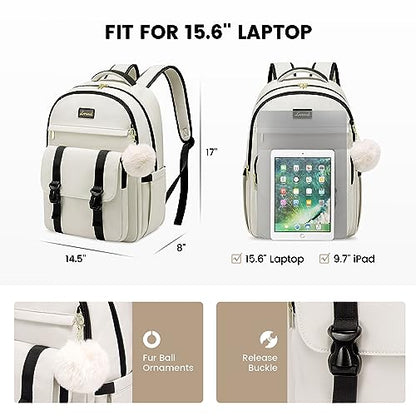 LOVEVOOK School Backpack for Teen Girls, Student Backpack Purse for 14-16 Teenage, Cute Kid Bookbag, Back to School Backpacks Fit 15.6 Inch Laptop, Large College Travel Bag, Beige-Black - color: Beige-black