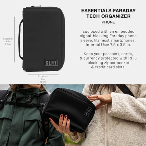 SLNT Essentials Tech Organizer with Faraday Phone Sleeve & RFID-blocking Pocket - Signal-shielding Storage Case for Phone & Accessories, Passport, Credit Cards - Lockable D-ring, Water-resistant - style: Phone Organizer