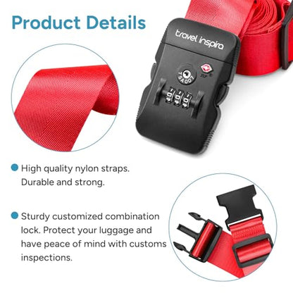 Travel Inspira TSA Lock Luggage Straps for Suitcases | Anti-Burst Protection, High Visibility Color, Easy Identification | Adjustable Heavy-Duty Belt for 20-28 Inch Suitcases - color: Cross Red-New