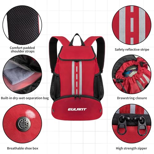 EULANT Soccer Backpack with Shoes Compartment, Waterproof Drawstring Bag for Sport Gym Swim Yoga Travel Football Volleyball - color: Upgraded Red