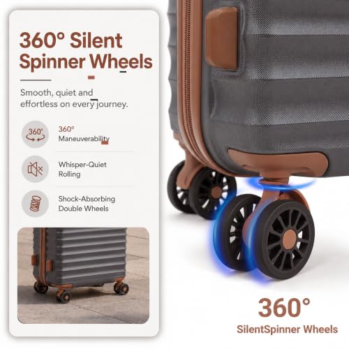 Carry On Luggage 22x14x9 Airline Approved Suitcase with Wheels, 3 Piece - color: Grey, size: 3 Piece Sets (20/BP/TB)