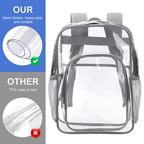Clear Backpack School Bag Stadium Approved Heavy Duty Large PVC Laptop Transparent Backpack See Through Backpack for Sports, Work, Stadium, Security, Travel, College - H18''xW14''xD8“ - Grey - color: Grey