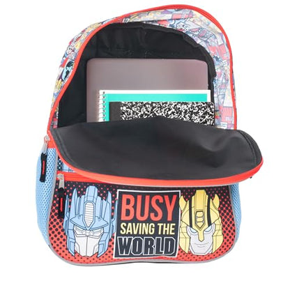 AI ACCESSORY INNOVATIONS Transformers 5 PC Backpack Set, Bumblebee & Optimus Prime School Bag 16”, Blue & Red - color: Transformers