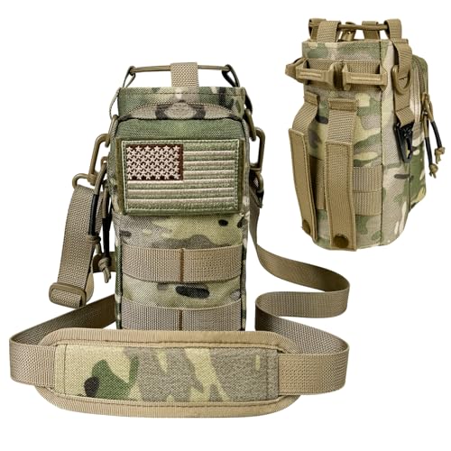 Water Bottle Holder with Strap - Tactical Insulated Water Bottle Sleeve with MOLLE System Water Bottle Cover Cross-Body Pouch for Walking Hiking Camping Gym 32oz&40oz - color: CP Camo