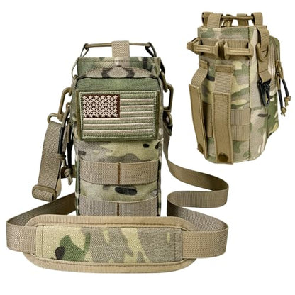 Water Bottle Holder with Strap - Tactical Insulated Water Bottle Sleeve with MOLLE System Water Bottle Cover Cross-Body Pouch for Walking Hiking Camping Gym 32oz&40oz - color: CP Camo