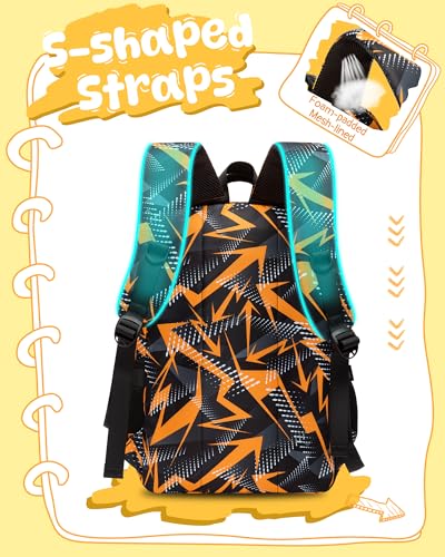 BLUEFAIRY Kids School Backpack for Boys Girls Ages 6-8 8-10 10-12 Elementary Middle School Book Bags with Laptop Compartment Mochilas Escolares para Niños Niñas de 8 10 12 Años (Orange, Geometric) - color: Orange