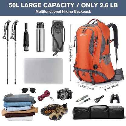 G4Free 50L Hiking Backpack Waterproof Daypack Outdoor Camping Climbing Backpack with Rain Cover for Men Women - color: Orange01
