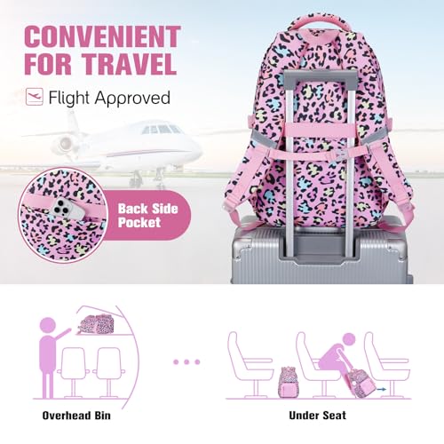 Bevalsa Backpack for Girls 3PCS Teen Girls Pink Backpack for School with Lunch Bag Pencil Case Cute Kids Laptop Backpacks Bookbag for Elementary Middle High School College Student (Leopard) - color: Pink Leopard
