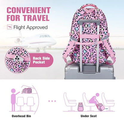 Bevalsa Backpack for Girls 3PCS Teen Girls Pink Backpack for School with Lunch Bag Pencil Case Cute Kids Laptop Backpacks Bookbag for Elementary Middle High School College Student (Leopard) - color: Pink Leopard
