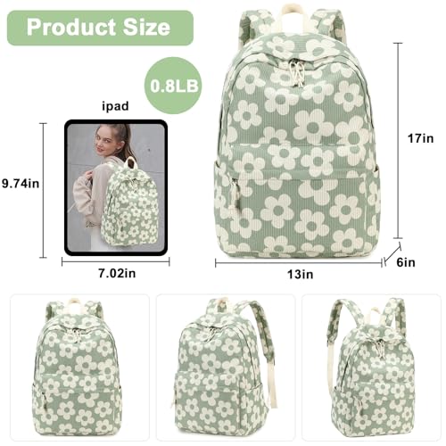 Bluboon Backpack for Girls Kids Preschool Backpack with Lunch Box Kindergarten Bookbag Toddler School Bags Set - color: Grayish Green-large Floral