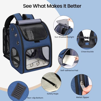 Expandable Cat Carrier Backpack,Large Space,Airline Approved,18 lbs | Portable Pet Carrier Backpack with Super Ventilated, Ideal for Traveling/Hiking /Camping/ Vet, Blue - color: Blue-Standard