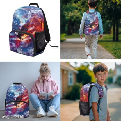 3PCS Kids Backpacks for Teen Girls Boys, Flag Eagle 17 Inch School Bookbag Set with Lunch Bag Pencil Case 3 in 1 Lightweight Daypacks for Middle High School Students - color: Flag Eagle