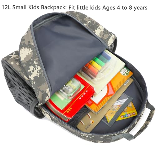 FlowFly Kids Backpack for Toddler Boys Girls, Simple Lightweight Bookbag for Daycare Kindergarten Elementary School Travel, Small Modern Bag (Medium 15''), Digital Camo - color: Digital Camo, style: Kids Medium: 12l