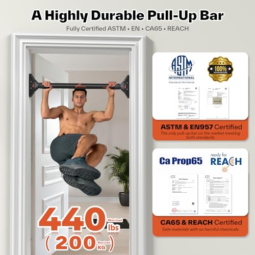 Sportneer Adjustable Doorway Pull Up Bar Bundle with Rotating Push Up Bar Handles for Home Gym Workout